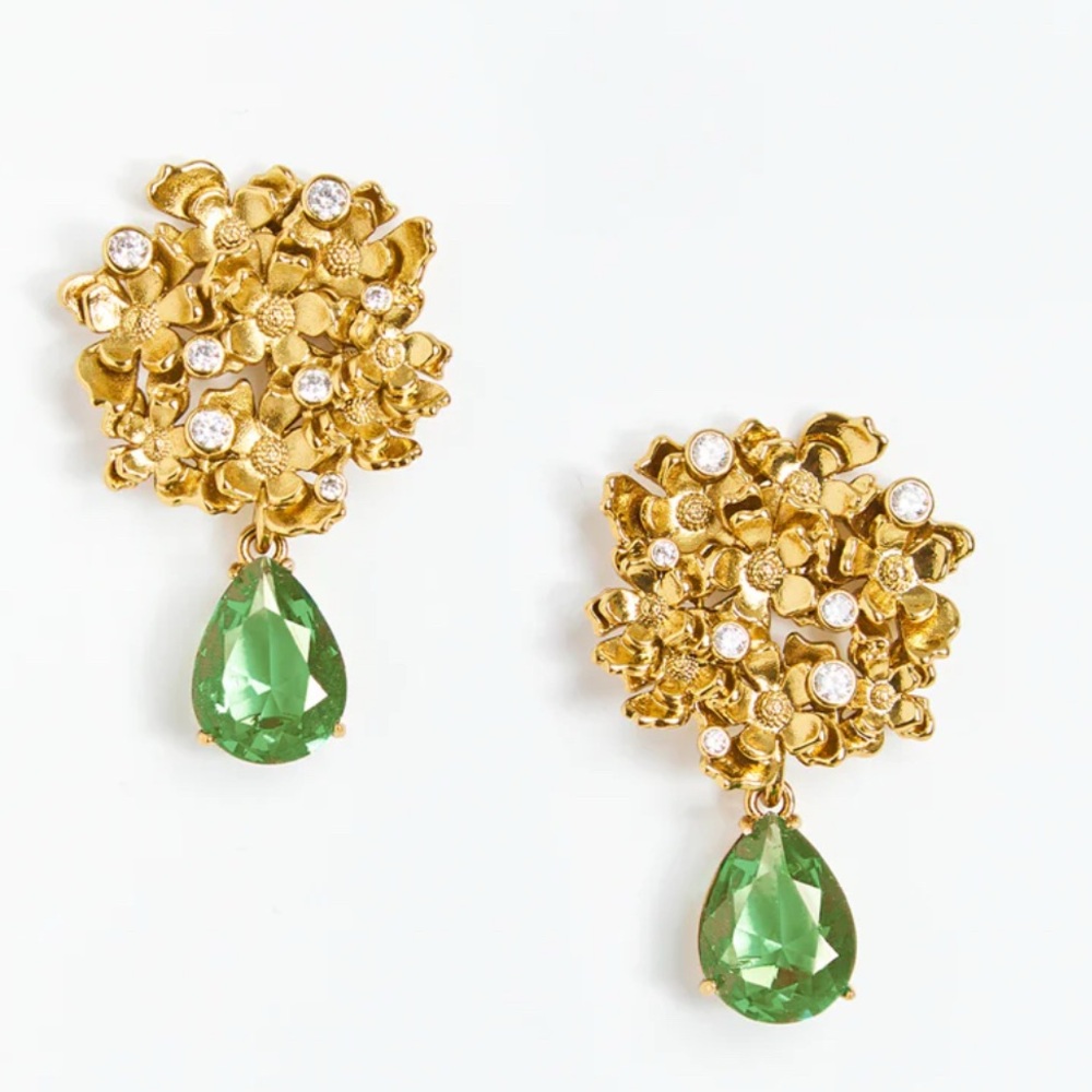 Mestiza Convertible Gem Drop Earrings Gold Plated Green New w/tags Gorgeous!